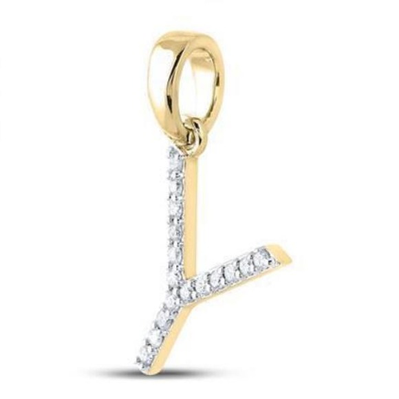 Diamond Letter Initial Y Pendant 10k Yellow Gold 1/8cttw - Picture 2 of 2